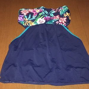 Coastal Blue one piece tube top swimwear, Sz L